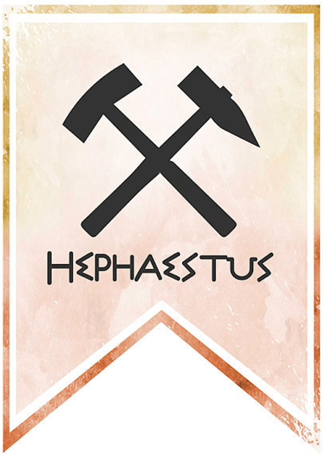 Hephaestus Cabin symbol - The forge and hammer